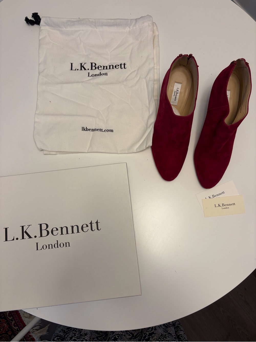 LK Bennett Wine Suede Ankle Booties
